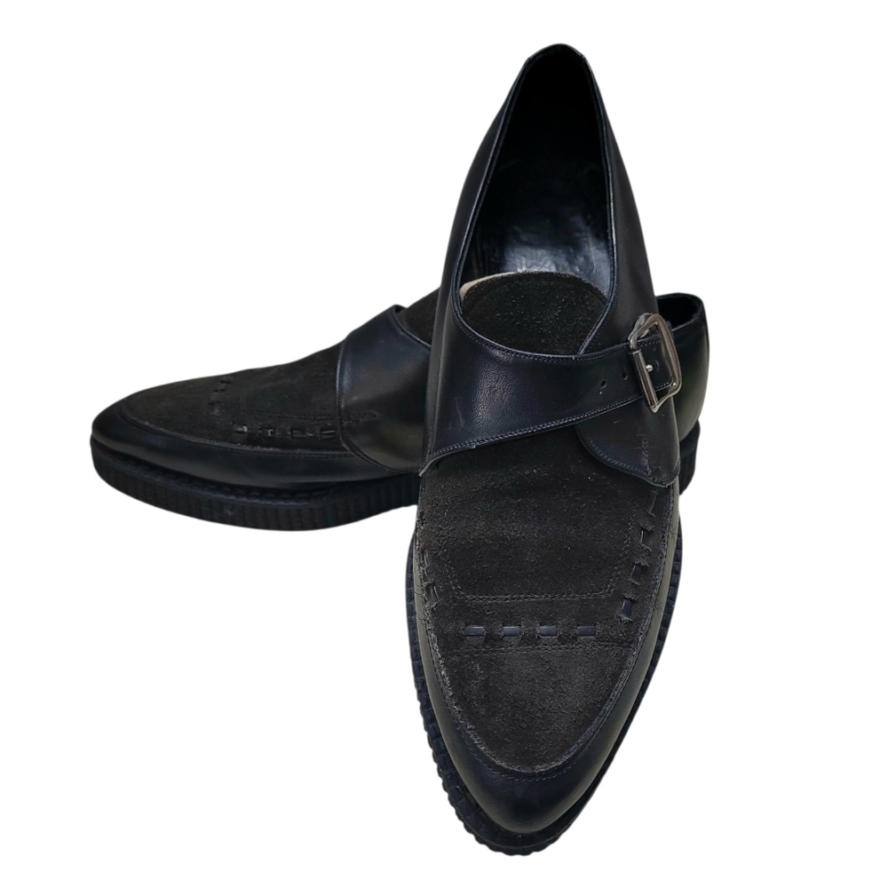 Vintage Black TUK Monk Buckle Pointed Creepers Size 11 Made In England